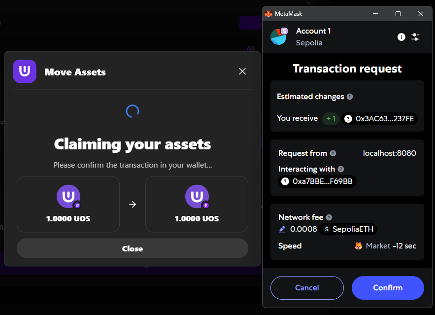 Ultra to EVM EVM Wallet Confirmation