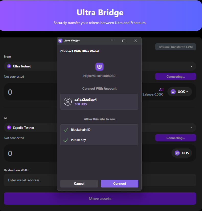 Ultra Wallet Connection