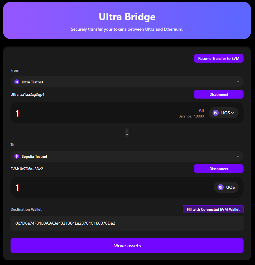 Ultra to EVM Setup