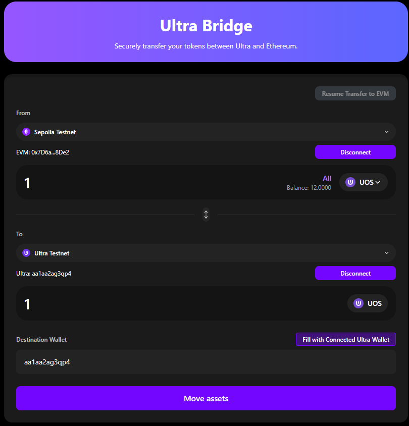 EVM to Ultra Setup
